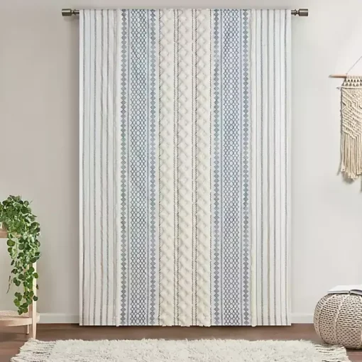 Imani Blue Chenille Stripe Curtain Panel, 84 in.