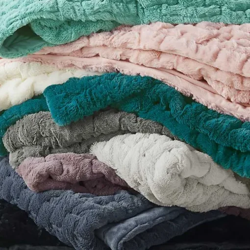 Ivory Ruched Fur Throw