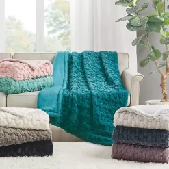 Ivory Ruched Fur Throw
