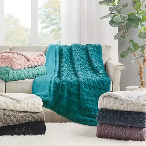 Ivory Ruched Fur Throw