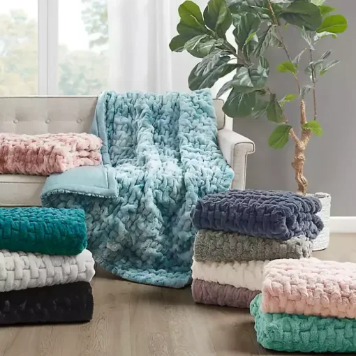 Ivory Ruched Fur Throw