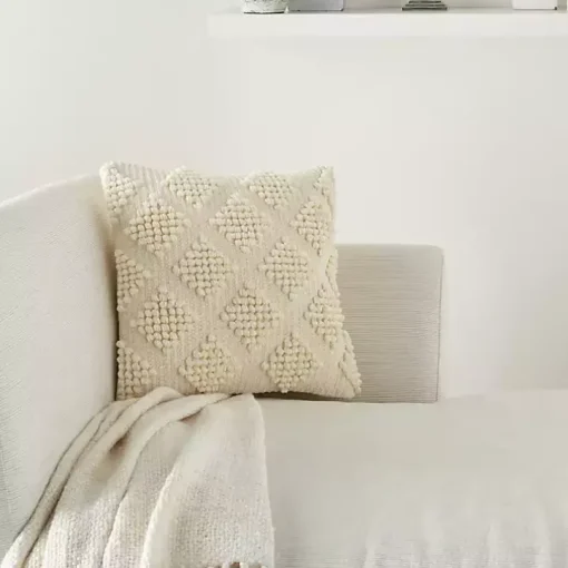 Ivory Woven Diamond Pillow
