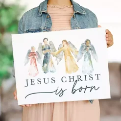 Jesus Christ is Born Angels Canvas Wall Plaque