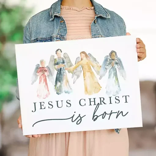 Jesus Christ is Born Angels Canvas Wall Plaque