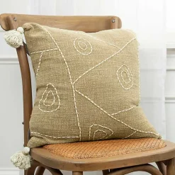 Kantha Khaki Handstitched Throw Pillow