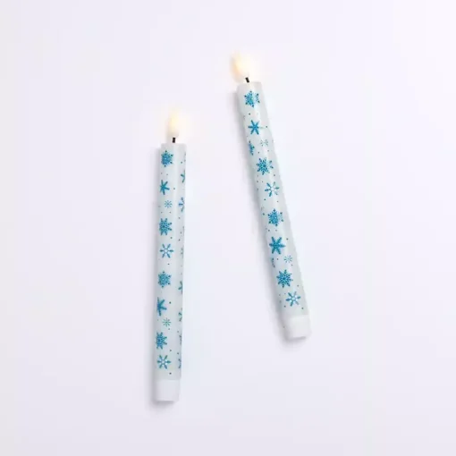 LED Snowflake Taper Candles, Set of 2