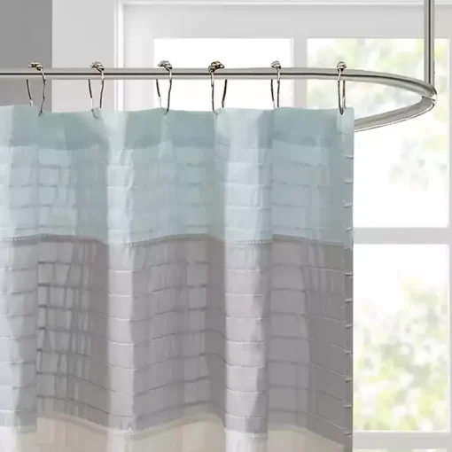 Light Blue Colorblock Silky Shower Curtain