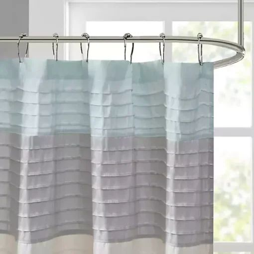 Light Blue Colorblock Silky Shower Curtain