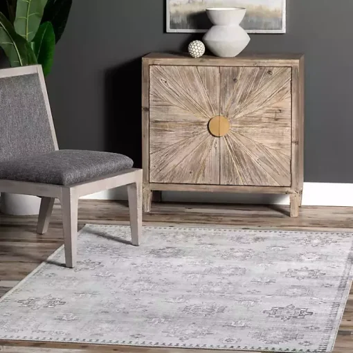 Lottie Gray Vintage Washable Area Rug, 5x8
