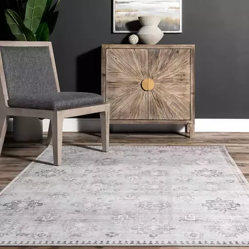 Lottie Gray Vintage Washable Area Rug, 5x8