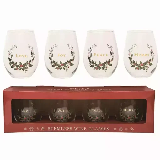 Love, Joy, Peace, Merry Wine Glasses, Set of 4