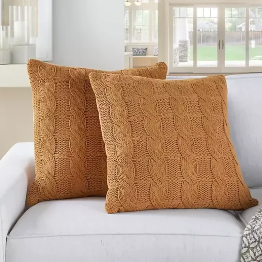 Marigold Cable Knit Throw Pillows, Set of 2