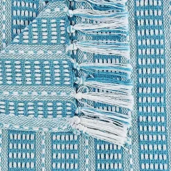 Maui Blue Striped Fringe Throw