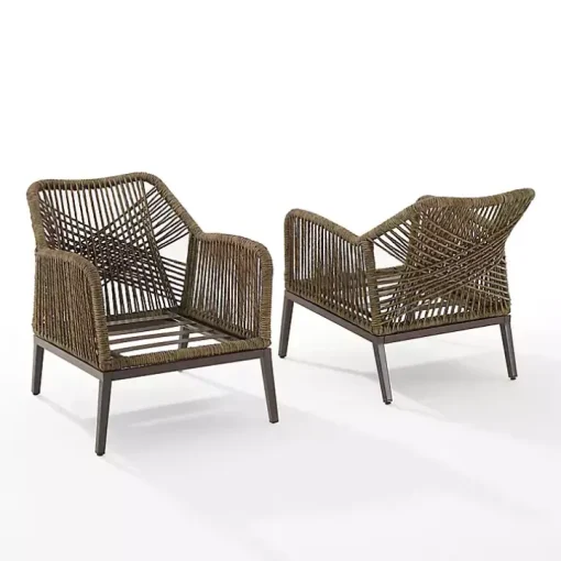 Metal Rope Outdoor Chairs with Cushions, Set of 2