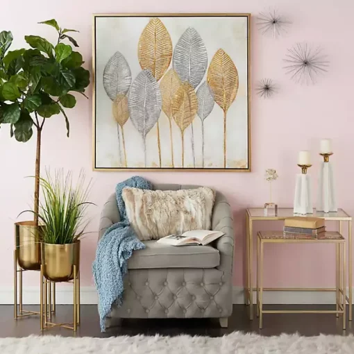 Metallic Gold Planters with Stands, Set of 2