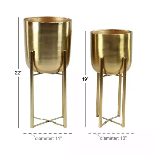 Metallic Gold Planters with Stands, Set of 2
