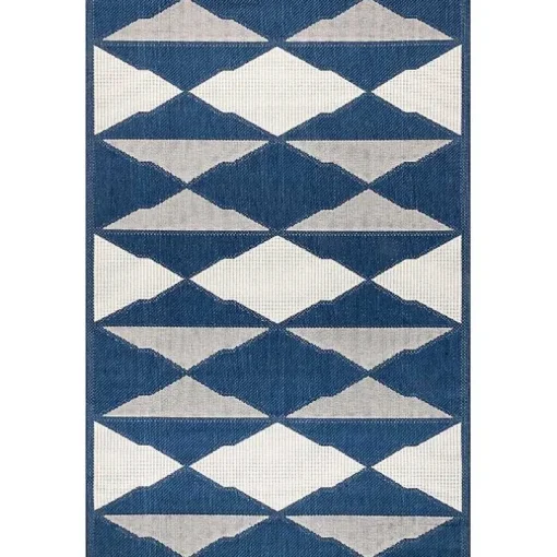 Mitchell Blue Geo Diamonds Outdoor Rug, 5x8