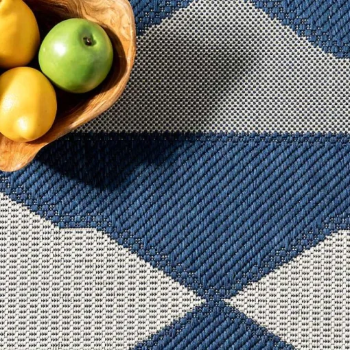 Mitchell Blue Geo Diamonds Outdoor Rug, 5x8