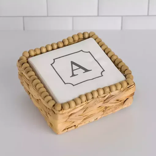 Monogram A Beaded Napkin Holder Set