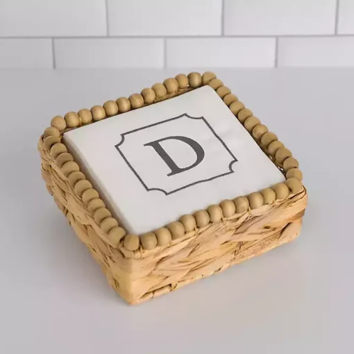 Monogram D Beaded Napkin Holder Set