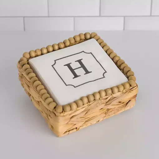 Monogram H Beaded Napkin Holder Set