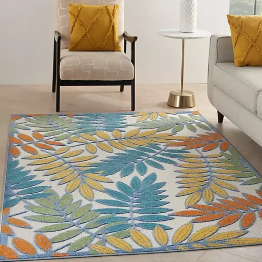 Multicolor Botanical Outdoor Area Rug, 6x9