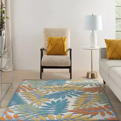 Multicolor Botanical Outdoor Area Rug, 6x9