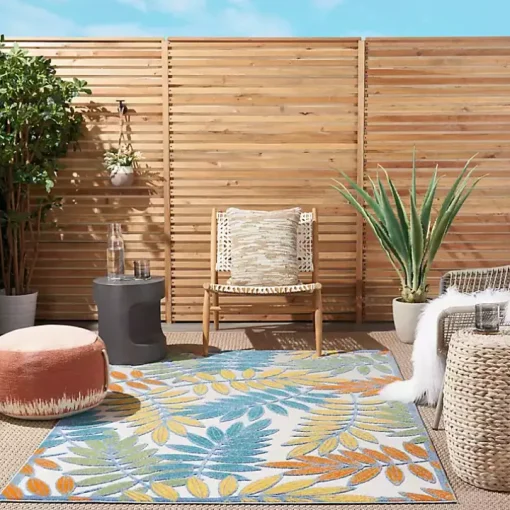 Multicolor Botanical Outdoor Area Rug, 6x9
