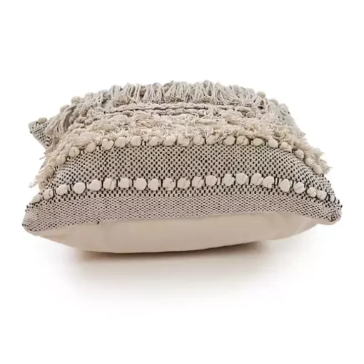 Natural and Black Cozy Fringe Pillow