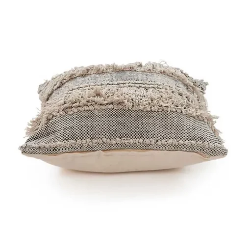 Natural and Black Cozy Fringe Pillow