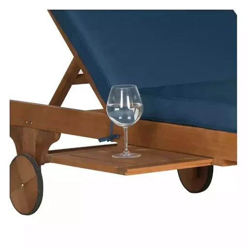 Natural Wooden Chaise with Table and Navy Cushion