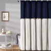 Navy and White Button Accent Linen Shower Curtain