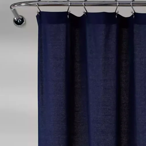 Navy and White Button Accent Linen Shower Curtain