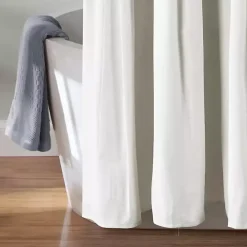 Navy and White Button Accent Linen Shower Curtain