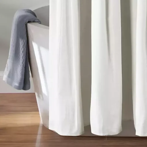 Navy and White Button Accent Linen Shower Curtain