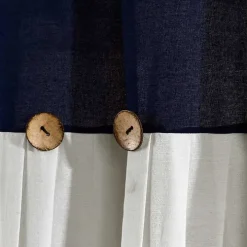 Navy and White Button Accent Linen Shower Curtain
