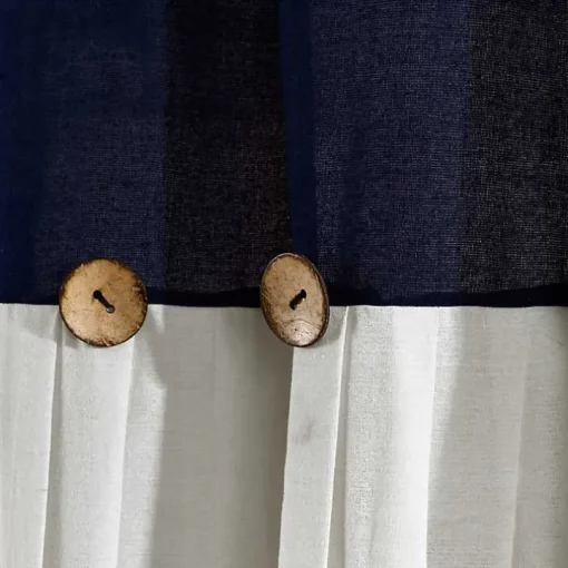 Navy and White Button Accent Linen Shower Curtain
