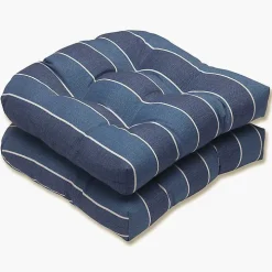 Navy Blue Striped Outdoor Seat Cushions, Set of 2