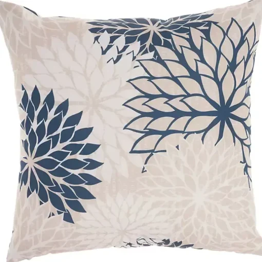 Navy Floral Chevron Outdoor Throw Pillow