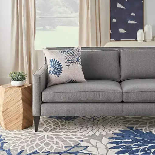 Navy Floral Chevron Outdoor Throw Pillow