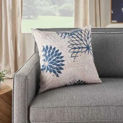 Navy Floral Chevron Outdoor Throw Pillow