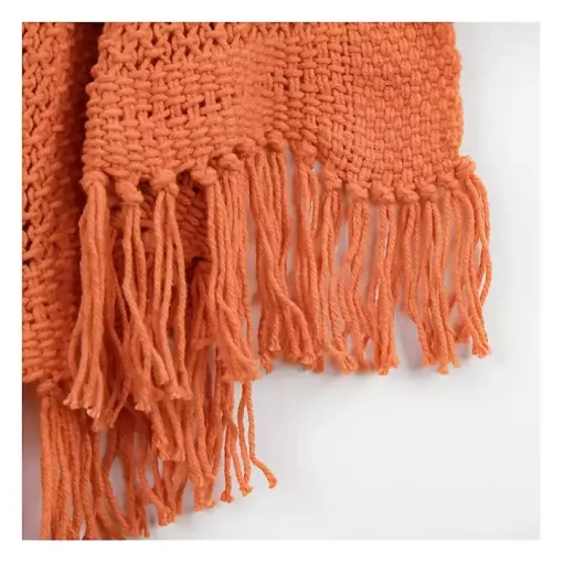 Orange Cotton Tassel Throw
