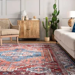 Orange Faded Medallion Washable Runner