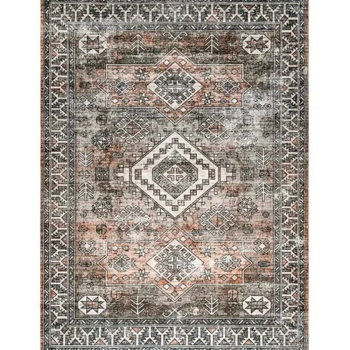 Orange Global Pattern Washable Area Rug, 5x8