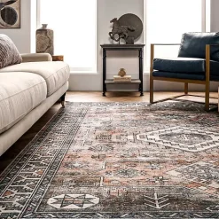 Orange Global Pattern Washable Area Rug, 5x8