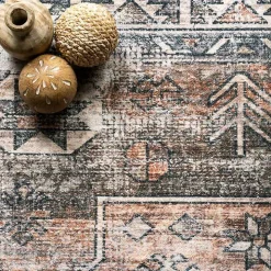 Orange Global Pattern Washable Area Rug, 5x8