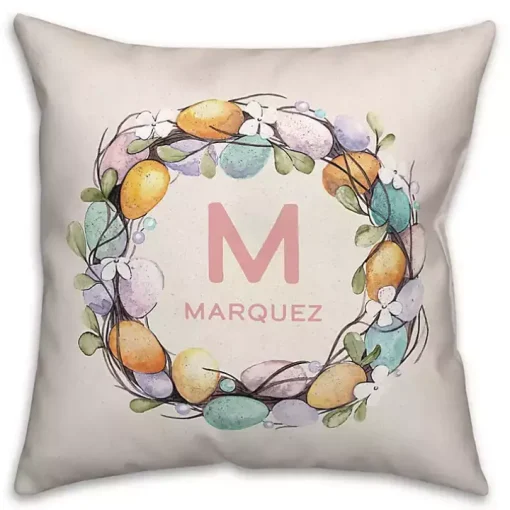 Personalized Monogram Egg Wreath Pillow