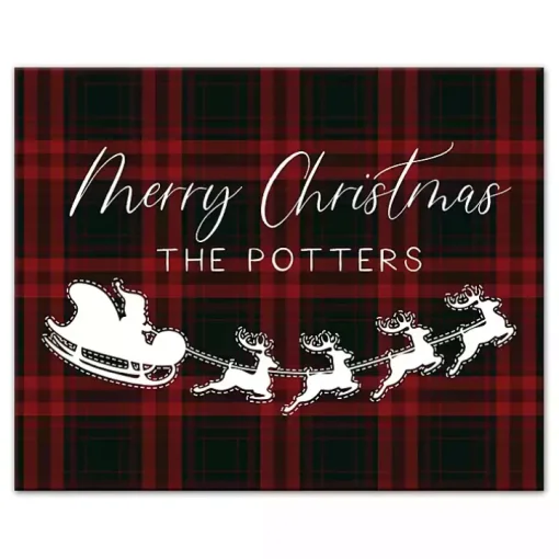 Personalized Plaid Santa Sleigh Canvas Wall Plaque