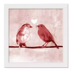 Pink Love Birds Framed Canvas Art Print