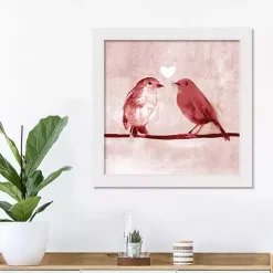 Pink Love Birds Framed Canvas Art Print